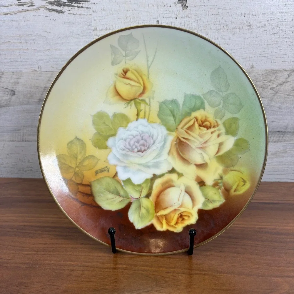 Antique Bavarian Germany 1915 Tirschenreuth‎ Porcelain Dinner Plate Signed 8.5